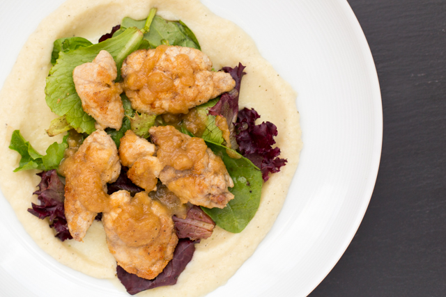 Lamb Sweetbreads with Spring Greens and Apple-Pear Reduction Sauce