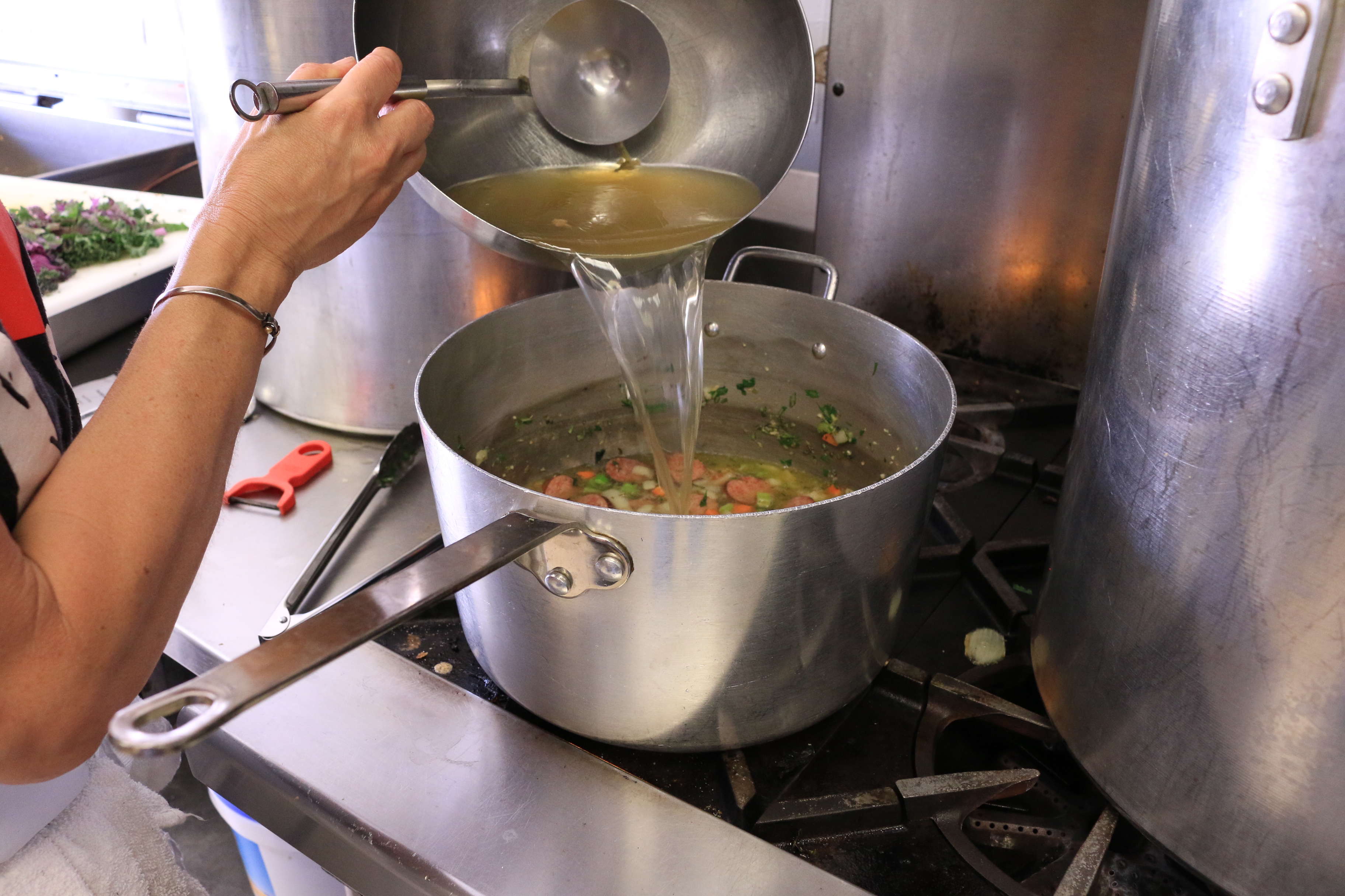 Kale, White Sweet Potato, and Kielbasa Soup
