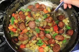 Pederson's Sugar free kielbasa and sauteed vegetables