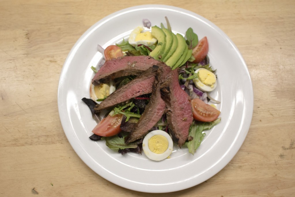 grilled steak on a cobb salad