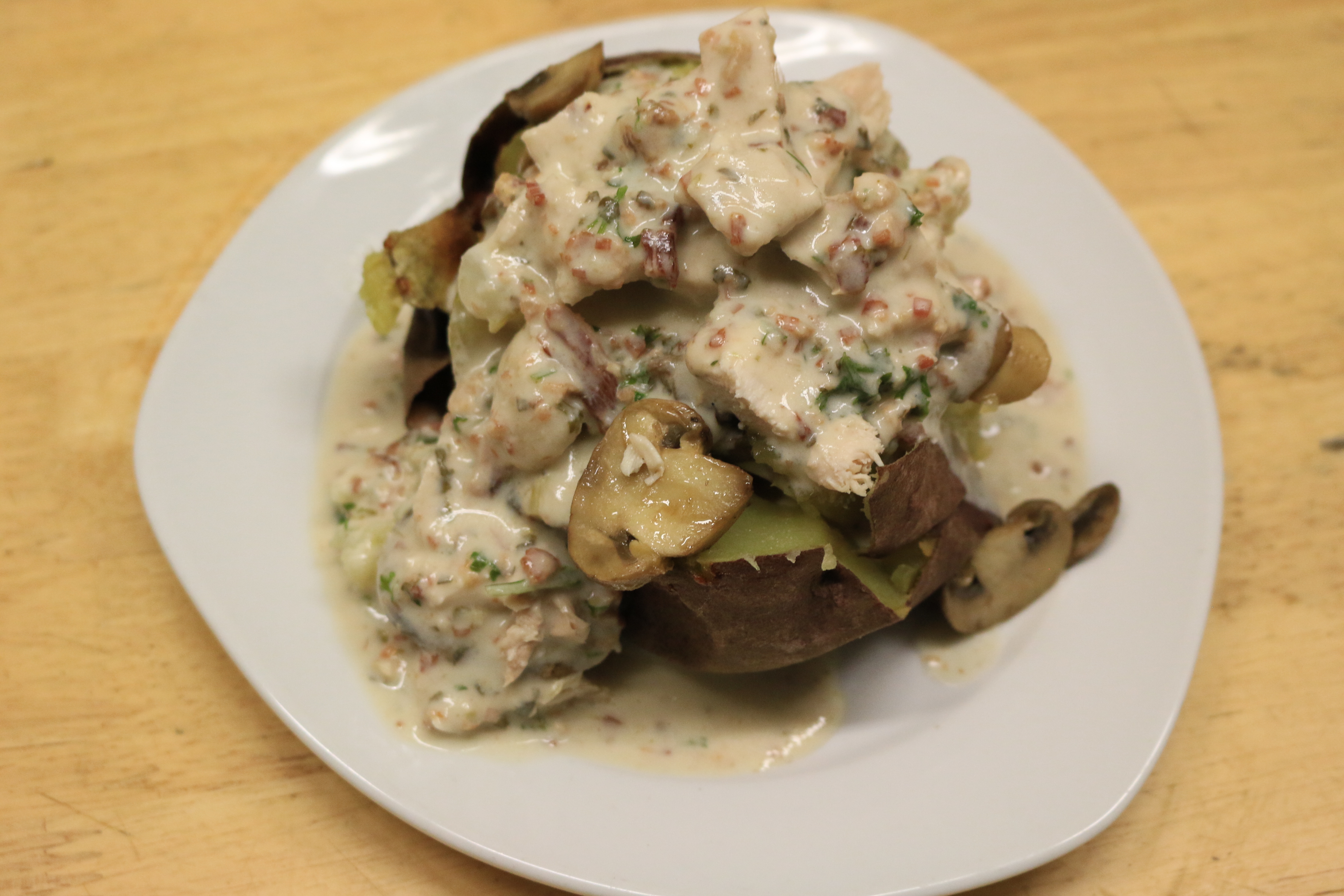 Stuffed Chicken Alfredo Sweet Potato (AIP Friendly)