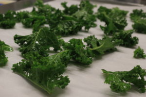 chopped kale on a tray