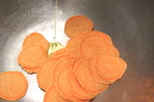sweet potatoes drizzled with olive oil