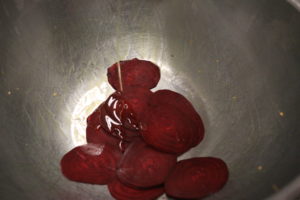 slcied beets drizzled with olive oil