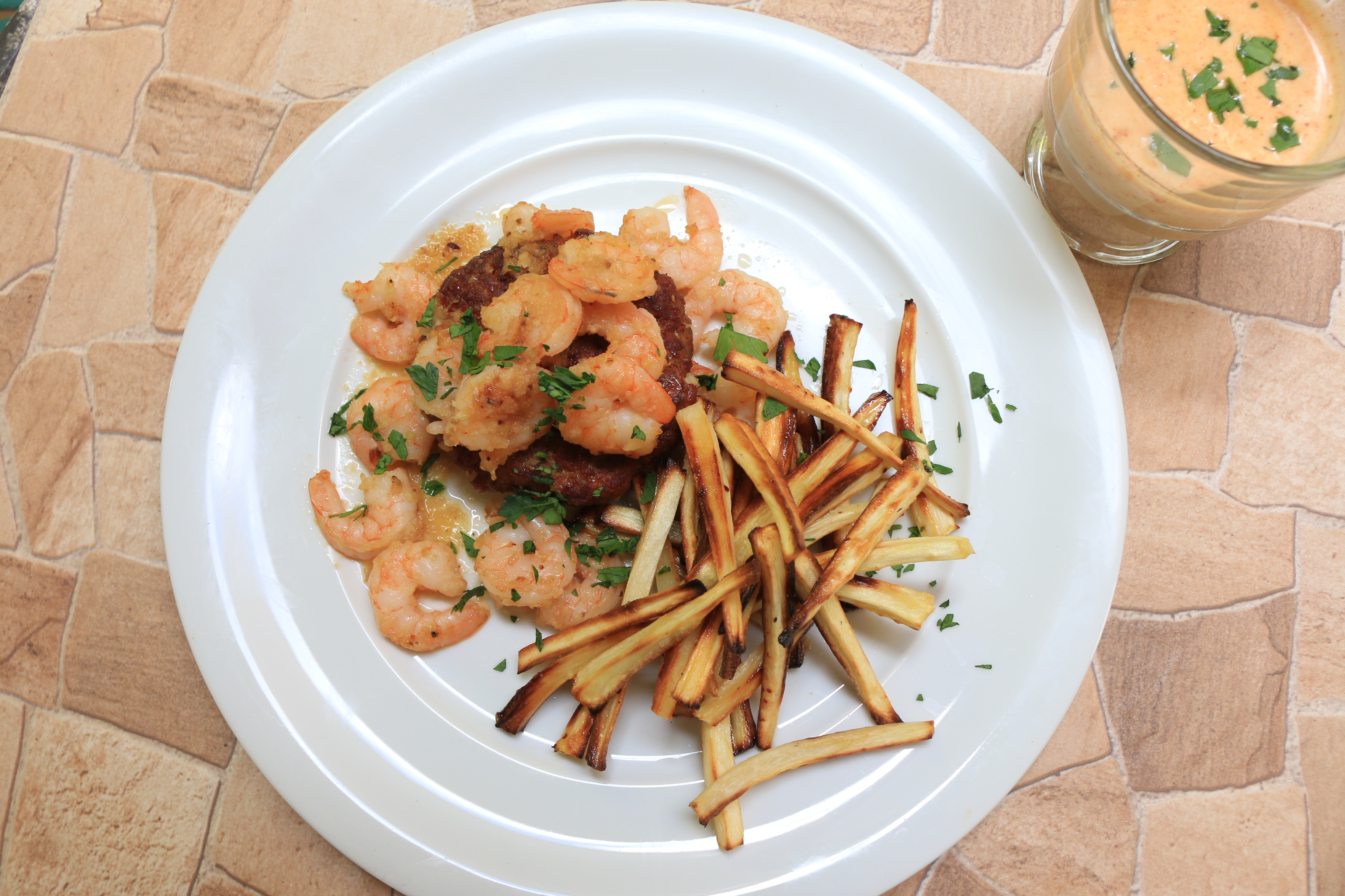 paleo chorizo burger on a white plate