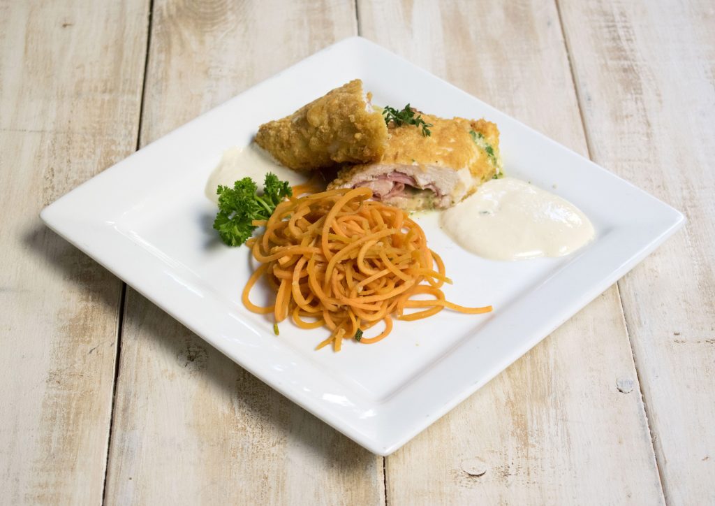 Pork Dust crusted chicken cordon bleu